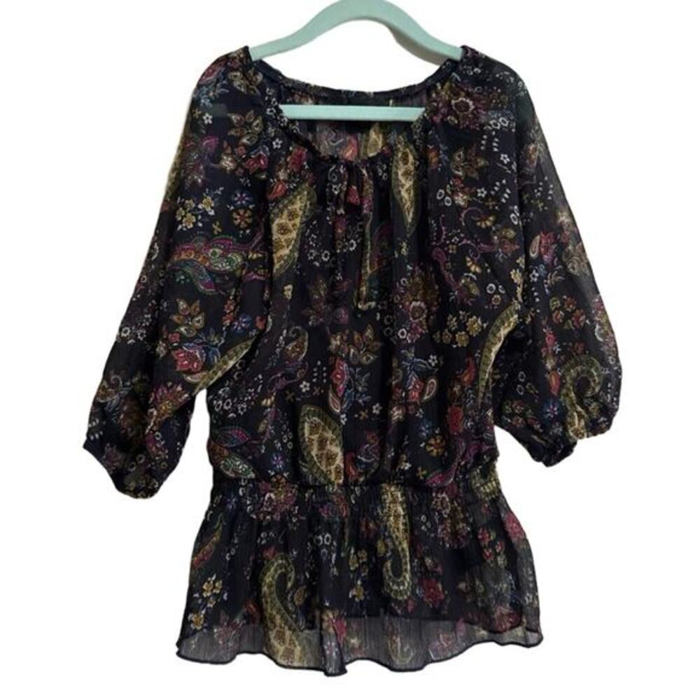 BCX Girl Blouse Small Multicolor Peasant Floral‎ Paisley Print Ruffle